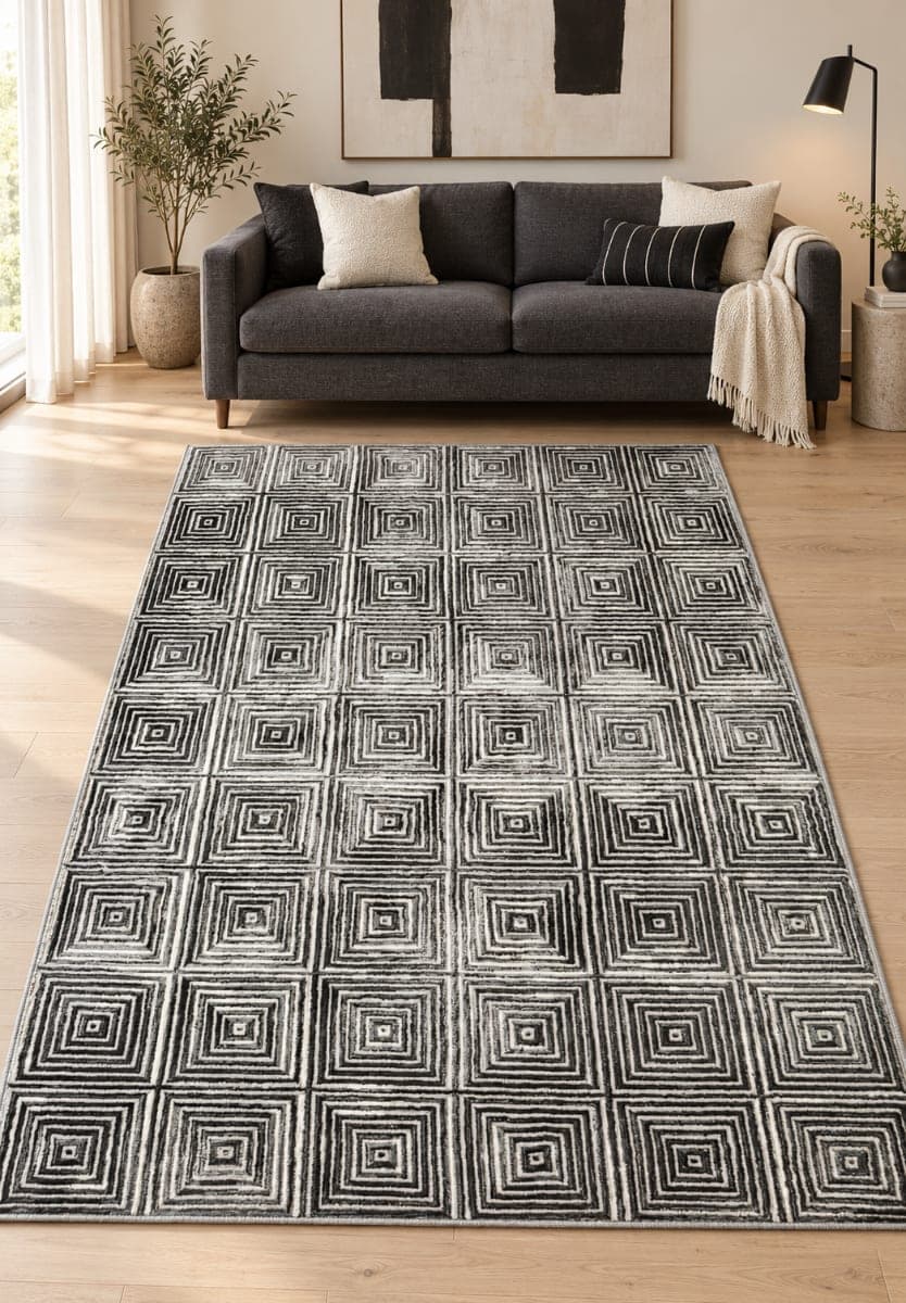 Tipo Maze Geometric Grey Rug